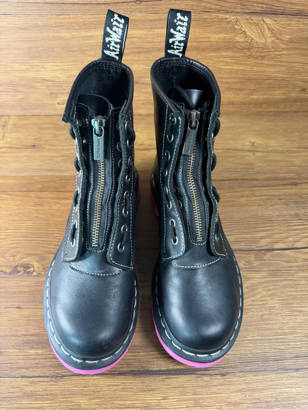 Dr. Martens 1460 Pink Sole Wanama Leather Jungle‎ Zip Boots Womens Size 6 Shoes